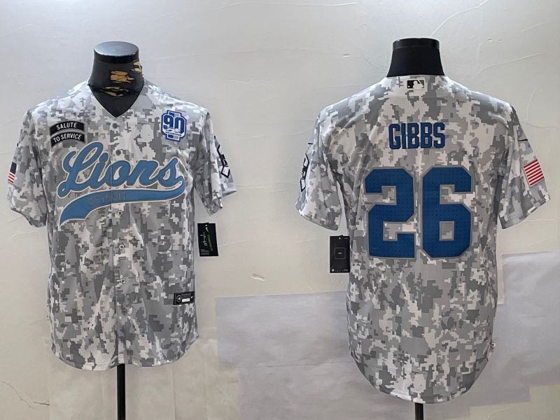 Men Detroit Lions #26 Gibbs Nike Arctic Camo 2024 Salute to Service Limited NFL Jersey style 4